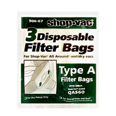 Shop Vac Type A Vacuum Bags For Dry Pick-Up Only 3Pk:906-67-00