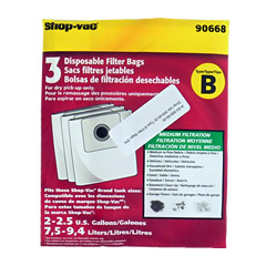 Shop Vac Type B Vacuum Bags For Dry Pick-Up Only 3Pk:906-68-00