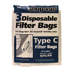 Shop Vac Type C Vacuum Bags For Dry Pick-Up Only 3Pk:906-69-00